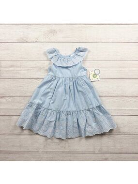 Little Me Girls Blue Eyelet Ruffle Dress Scalloped Hem NWT 2T